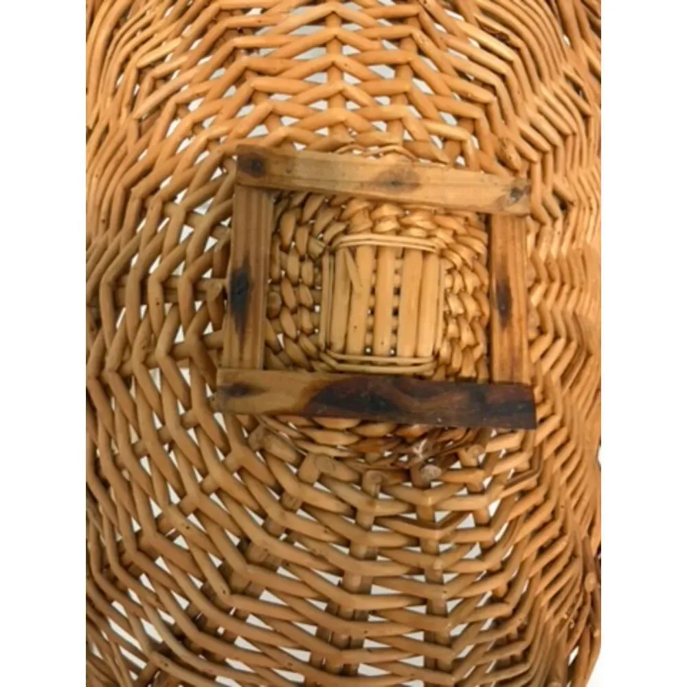 Large Vtg wicker rattan flower gathering basket with handle